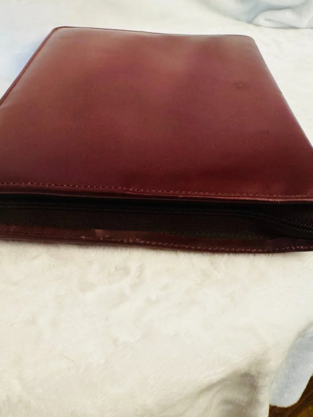 Vtg Professional Organizer Planner Red Maroon Faux Leather 3 Ring Binder YKK Zip